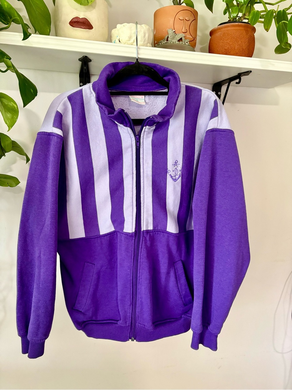 Ladies Purple Striped Zip-Up Jacket